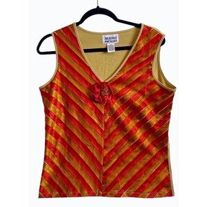 Tantrums Collection Medium Sleeveless V-Neck Top With‎ Striped Design & Flower